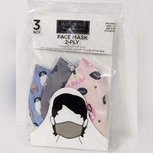 Wellness by Harmony & Sole Children's Face Mask 2 Ply (3 Pack), New In Bag